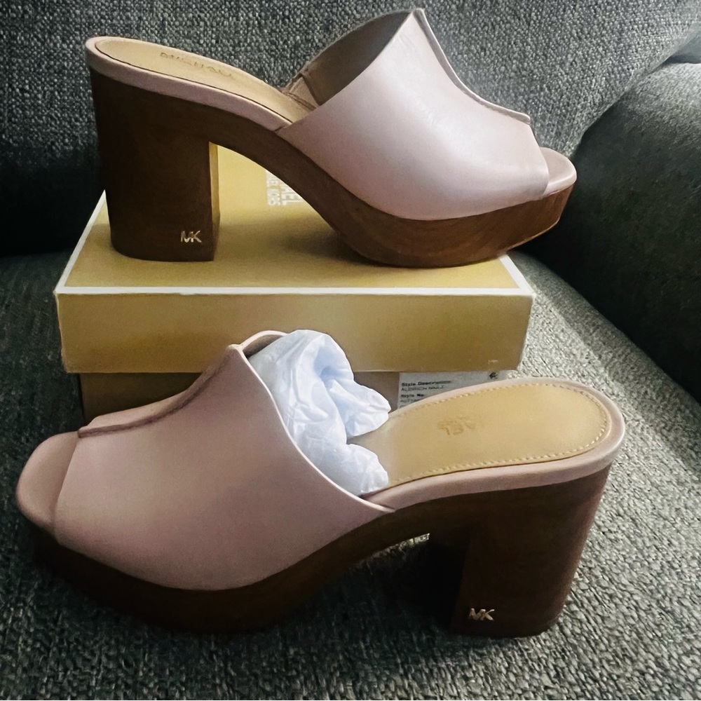 Michael Kors Pink and Brown Mules with Chunky Heel